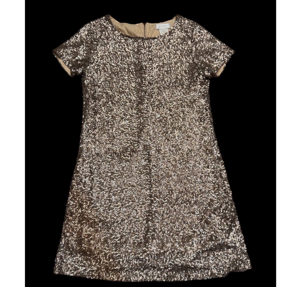 MM Couture by Miss Me Sequined Dress Gold Sparkle Party Cocktail Short Sleeve M